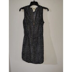 Davina Women Black White Polka Dot Sleeveless Zip Front Mini Dress Size S